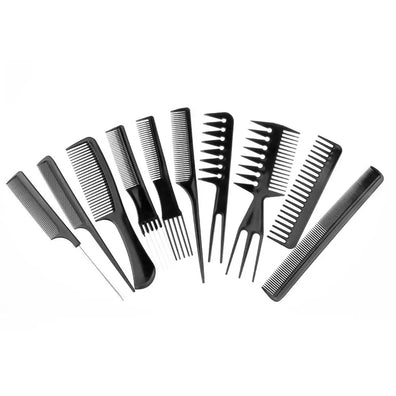 Set Profesional de 10 Piepteni pentru Coafura cu husa pentru depozitare, negru